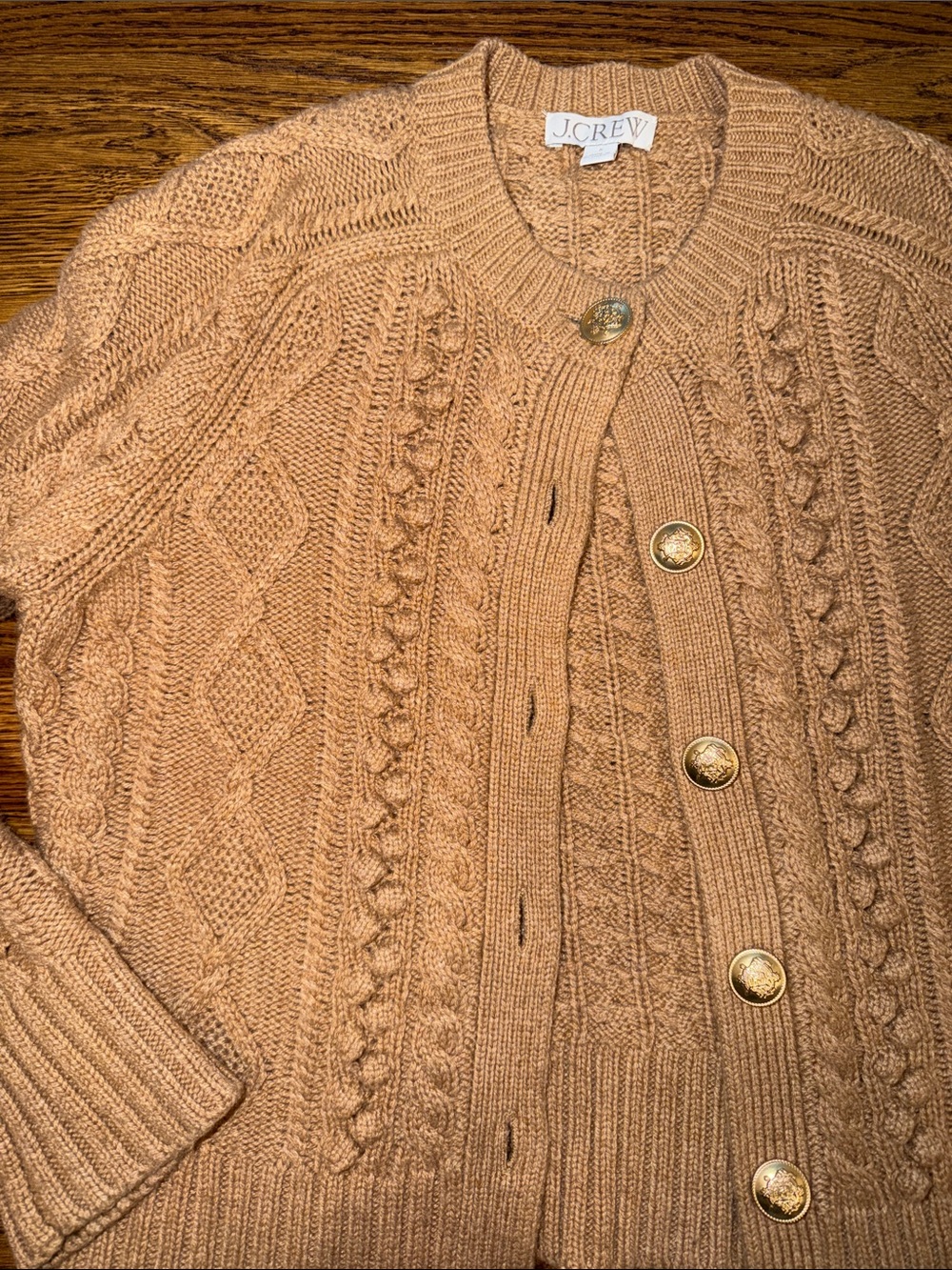 J Crew size small chunky cable size small cardigan - caramel color - Picture 2 of 5